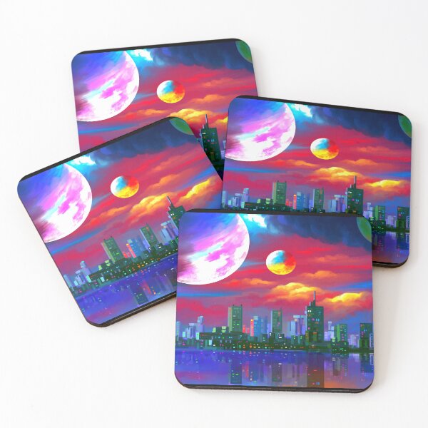 Item preview, Futuristic Neon Cityscape with Colorful Planets Digital Art designed and sold by ExploreAura Studio.
