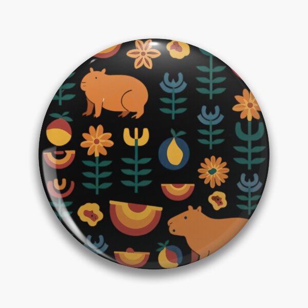 Item preview, Abstract Capybaras in the Wild Print – Vibrant Nature Scene with Flowers and Fruits designed and sold by SixElements.