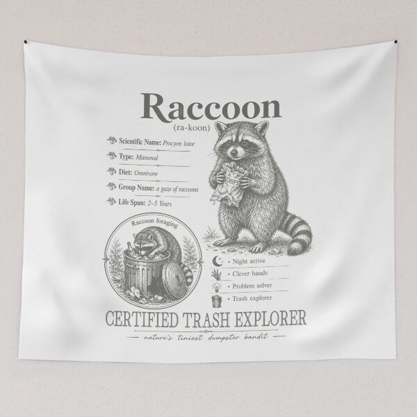 Item preview, Raccoon Trash Explorer Nocturnal Mammal Nature Facts Chart designed and sold by FreshVibe Prints.