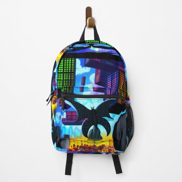 Item preview, Giant Neon Moth Kaiju Floating Cyberpunk City Digital Art designed and sold by ExploreAura Studio.