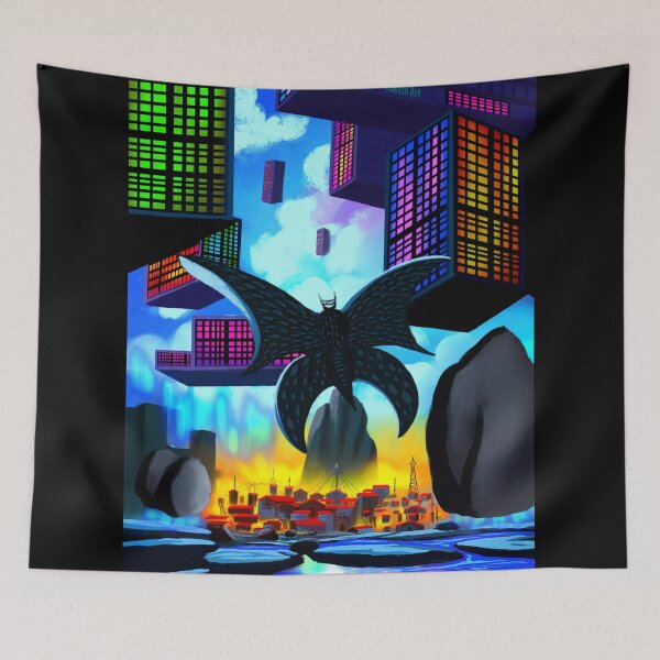 Item preview, Giant Neon Moth Kaiju Floating Cyberpunk City Digital Art designed and sold by ExploreAura Studio.