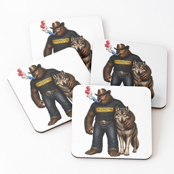 Item preview, Bigfoot Cowboy with Wolf Patriotic Design designed and sold by FREENATION2026.