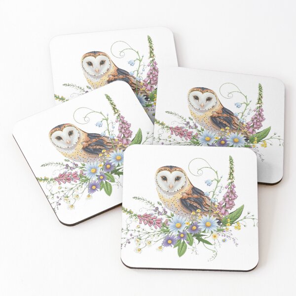Item preview, Barn Owl Wildflower Watercolor Illustration designed and sold by Rutvain.