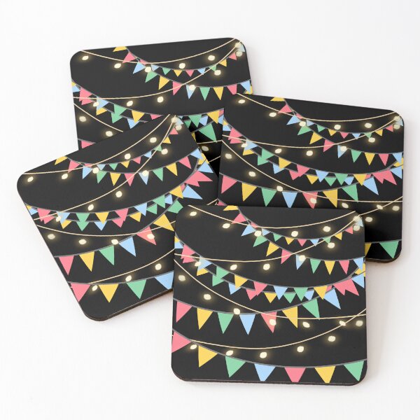 Item preview, Fairy Lights and Bunting Party on Black  designed and sold by AnimaliaStar.