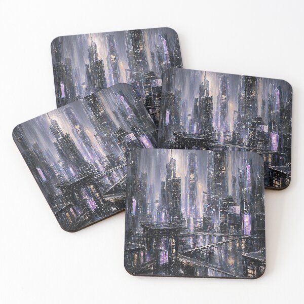 Item preview, Midnight Neon Rain - Cyberpunk Abstract Cityscape designed and sold by AlexthingsDesign .