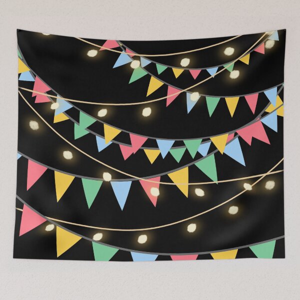 Item preview, Fairy Lights and Bunting Party on Black  designed and sold by AnimaliaStar.