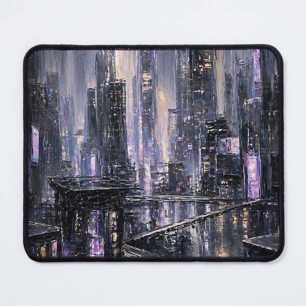 Item preview, Midnight Neon Rain - Cyberpunk Abstract Cityscape designed and sold by AlexthingsDesign .