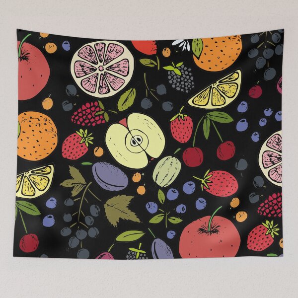 Item preview, Colorful Retro Fruits Spread on Black designed and sold by AnimaliaStar.
