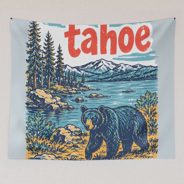 Item preview, Lake Tahoe National Park Colorful Landscape Retro Elk designed and sold by HowToCanadian.