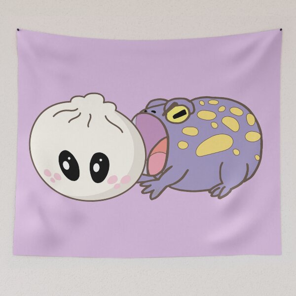 Item preview, Hungry Toad vs Giant Bao – Funny Frog Foodie Art designed and sold by SKETCHYANDGRAPHIC.