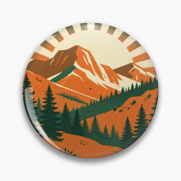 Artikelvorschau, Retro Mountain Sunrise Pine Forest Vintage Outdoor Art entworfen und verkauft von FARIK Art & Design.