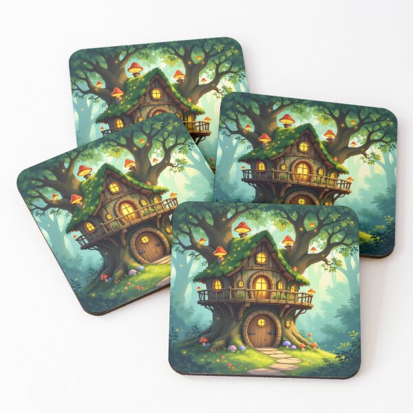 Item preview, Fairytale Treehouse – Two-Story Forest Cottage with Mushrooms designed and sold by EmeraldeaArt.