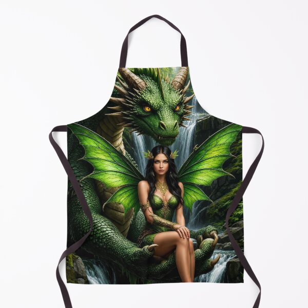 Item preview, Green Fairy and Dragon Waterfall Fantasy Art | Enchanted Forest Creature designed and sold by DrakariArt.