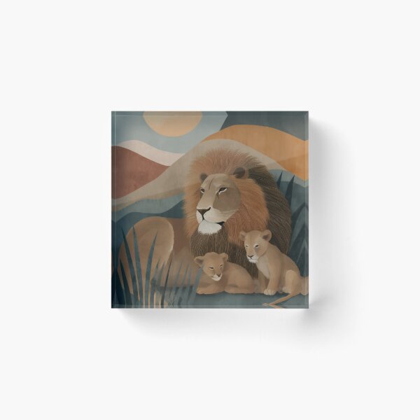 Item preview, Earthy Retro Lion Family Illustration | Warm Nursery Decor designed and sold by WabiSabiSjak.
