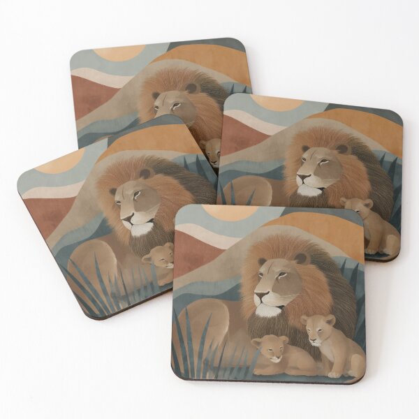 Item preview, Earthy Retro Lion Family Illustration | Warm Nursery Decor designed and sold by WabiSabiSjak.