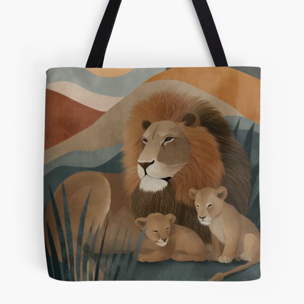 Item preview, Earthy Retro Lion Family Illustration | Warm Nursery Decor designed and sold by WabiSabiSjak.