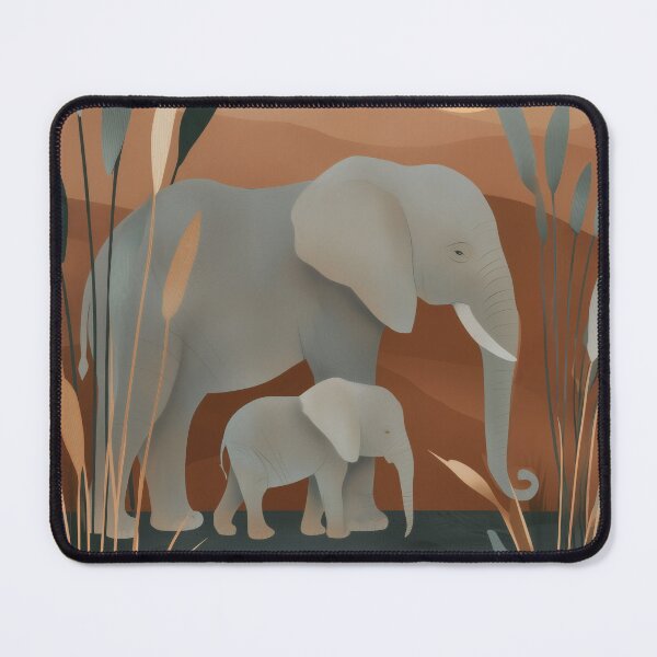 Item preview, Earthy Retro Elephant and Baby Illustration  Warm Nursery Decor designed and sold by WabiSabiSjak.