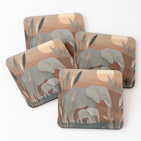 Item preview, Earthy Retro Elephant and Baby Illustration  Warm Nursery Decor designed and sold by WabiSabiSjak.