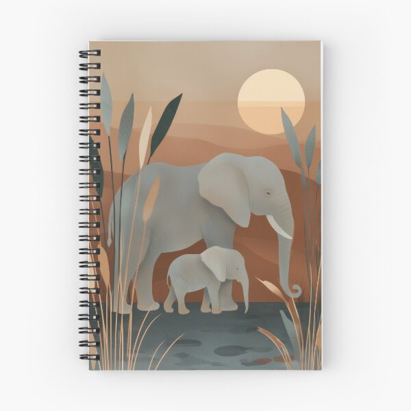 Item preview, Earthy Retro Elephant and Baby Illustration  Warm Nursery Decor designed and sold by WabiSabiSjak.