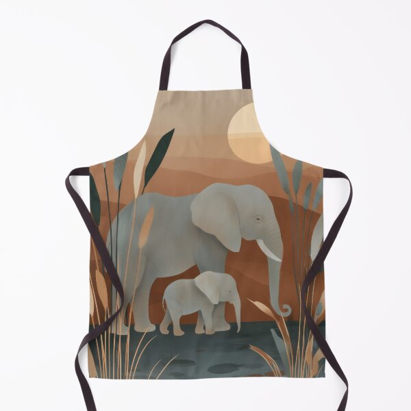 Item preview, Earthy Retro Elephant and Baby Illustration  Warm Nursery Decor designed and sold by WabiSabiSjak.