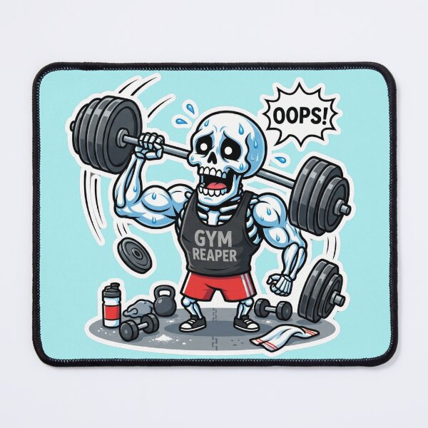 Item preview, Funny Gym Reaper Weightlifting Fail – Oops! Gym Humor Skeleton designed and sold by BreezifyDesignStudio.
