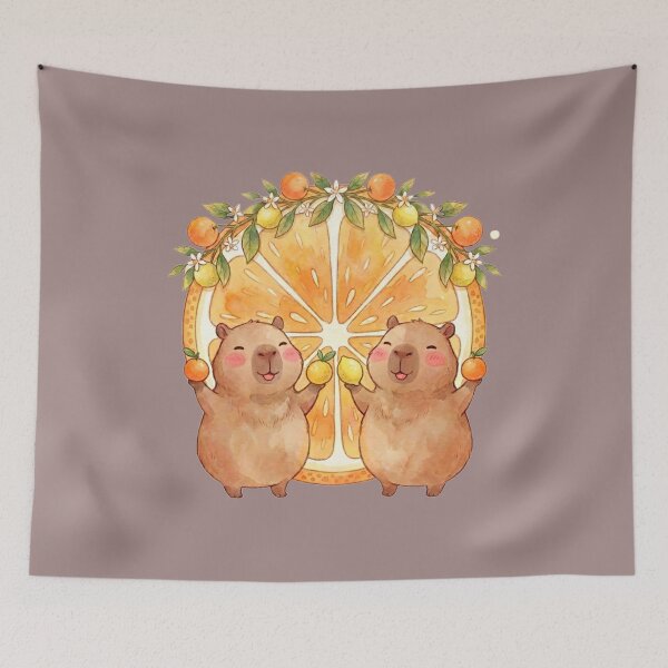 Aperçu de l'œuvre Duo de capybaras Sunny Citrus créée et vendue par MegaNovaArt.