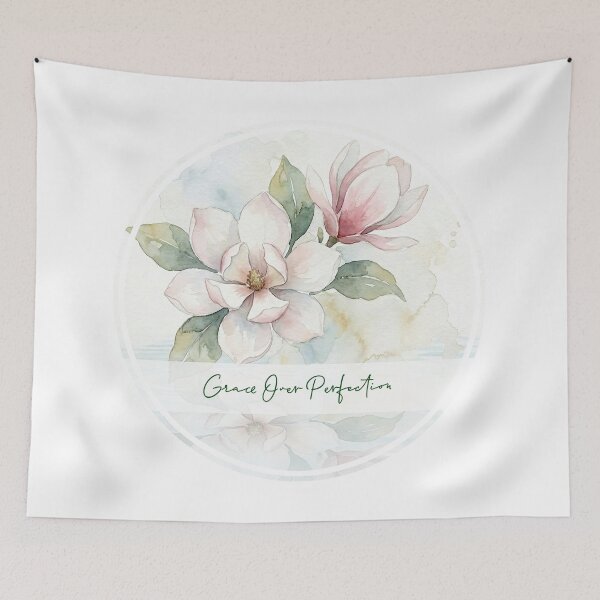 Item preview, Grace Over Perfection Magnolia Watercolor Spiritual Art designed and sold by Osmose-Studio.