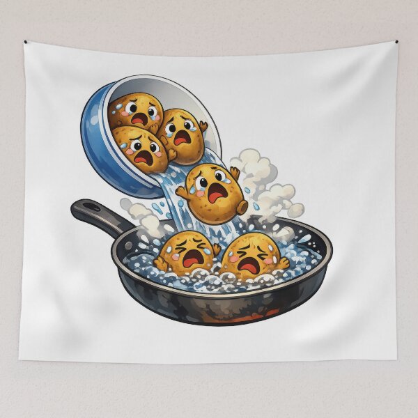 Item preview, Screaming Emoji Dumplings Boiling in Frying Pan designed and sold by jgvisualarts.
