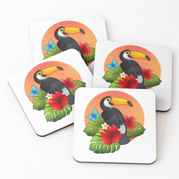 Item preview, Tropical Toucan Paradise T-Shirt Design | Hibiscus & Jungle Leaves Illustration designed and sold by QuirkyCloud Designs.
