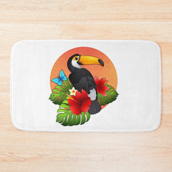 Item preview, Tropical Toucan Paradise T-Shirt Design | Hibiscus & Jungle Leaves Illustration designed and sold by QuirkyCloud Designs.