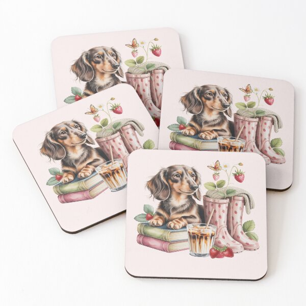 Item preview, Cute Dachshund with Books Coffee and Strawberries designed and sold by Cute & Sassy Custom Gifting Boutiques.