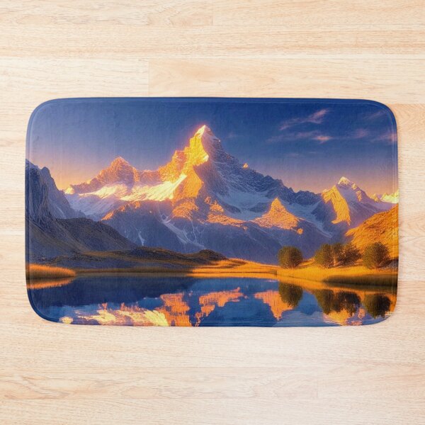 Item preview, Majestic Mountain Range At Sunrise - Golden Light Reflection On Crystal Lake designed and sold by M&M Lifestyle Hub.