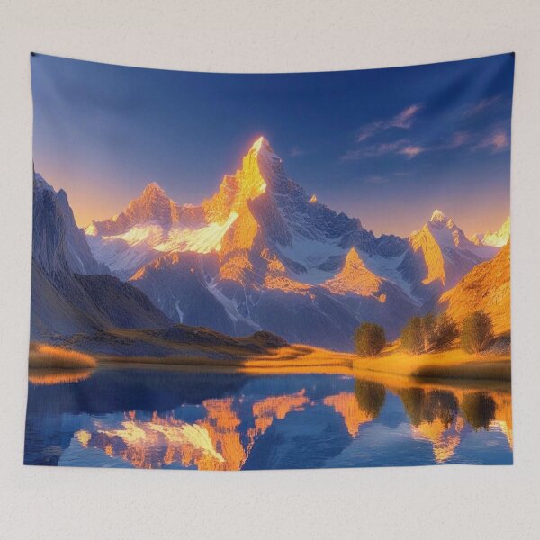 Item preview, Majestic Mountain Range At Sunrise - Golden Light Reflection On Crystal Lake designed and sold by M&M Lifestyle Hub.
