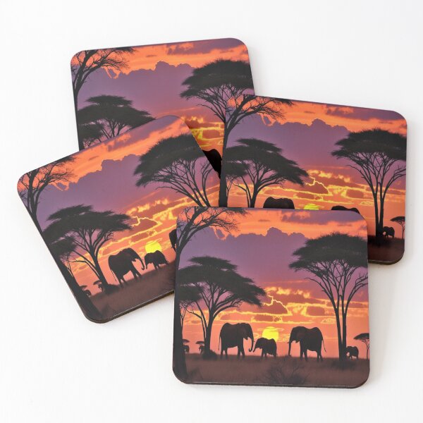 Item preview, African Sunset With Elephant Silhouettes - Golden Hour Savanna Landscape designed and sold by M&M Lifestyle Hub.