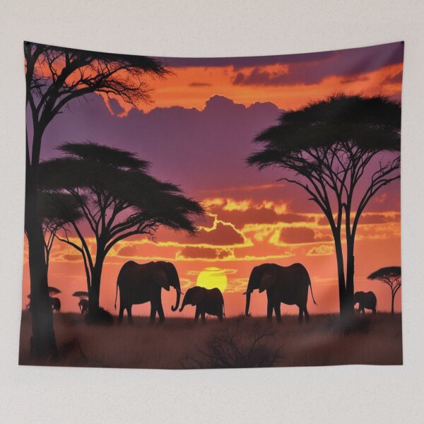 Item preview, African Sunset With Elephant Silhouettes - Golden Hour Savanna Landscape designed and sold by M&M Lifestyle Hub.