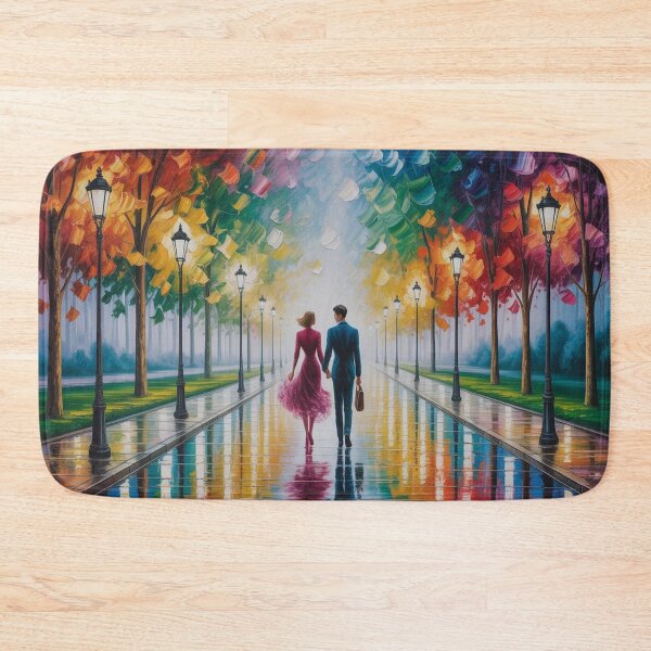 Item preview, Romantic Evening Park Walk - Reflective Pavement & Vintage Street Lamps designed and sold by M&M Lifestyle Hub.