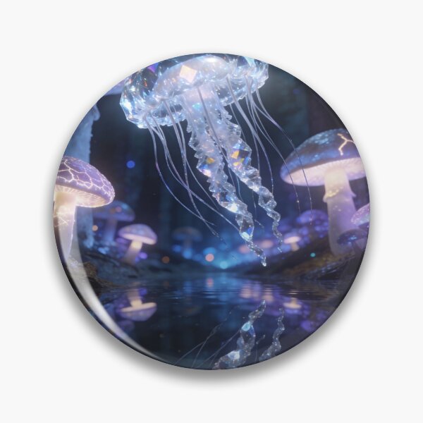 Item preview, Crystal Jellyfish & Glowing Mushrooms - Magical Jungle Surrealism designed and sold by drioArt.