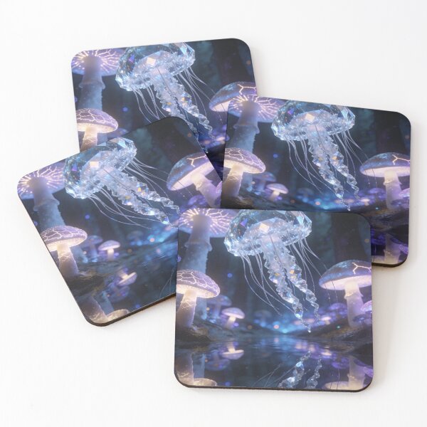 Item preview, Crystal Jellyfish & Glowing Mushrooms - Magical Jungle Surrealism designed and sold by drioArt.