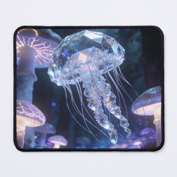 Item preview, Crystal Jellyfish & Glowing Mushrooms - Magical Jungle Surrealism designed and sold by drioArt.