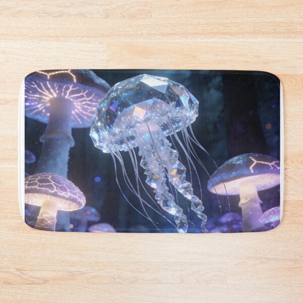 Item preview, Crystal Jellyfish & Glowing Mushrooms - Magical Jungle Surrealism designed and sold by drioArt.