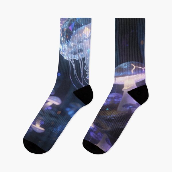 Item preview, Crystal Jellyfish & Glowing Mushrooms - Magical Jungle Surrealism designed and sold by drioArt.