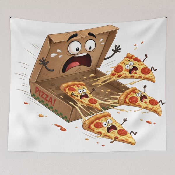 Item preview, Terrified Pizza Slices Flying Out of Cartoon Pizza Box designed and sold by jgvisualarts.