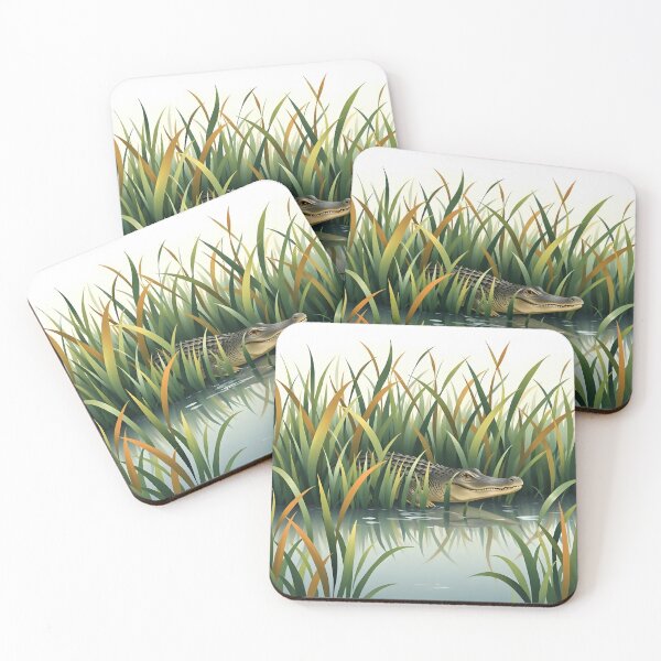Item preview, Alligator in the Reeds – Lake River Wildlife Illustration designed and sold by EmeraldeaArt.