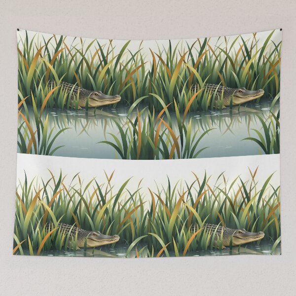 Item preview, Alligator in the Reeds – Lake River Wildlife Illustration designed and sold by EmeraldeaArt.