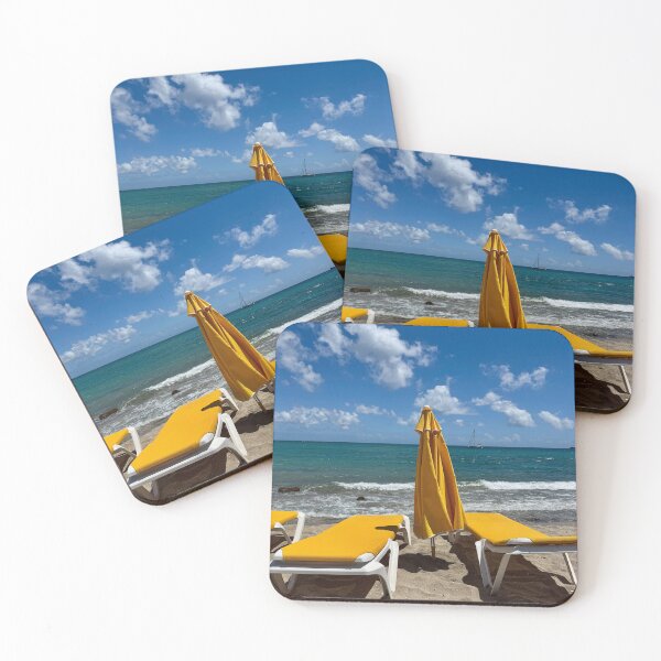 Item preview, Sunshine Relaxation - Yellow Loungers by the Caribbean Sea designed and sold by Cruisebysunny.