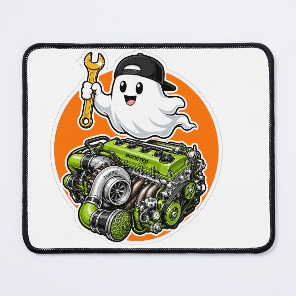 Item preview, Boosted Ghost Mechanic - Turbo Engine JDM Halloween designed and sold by Bold Border Studio..