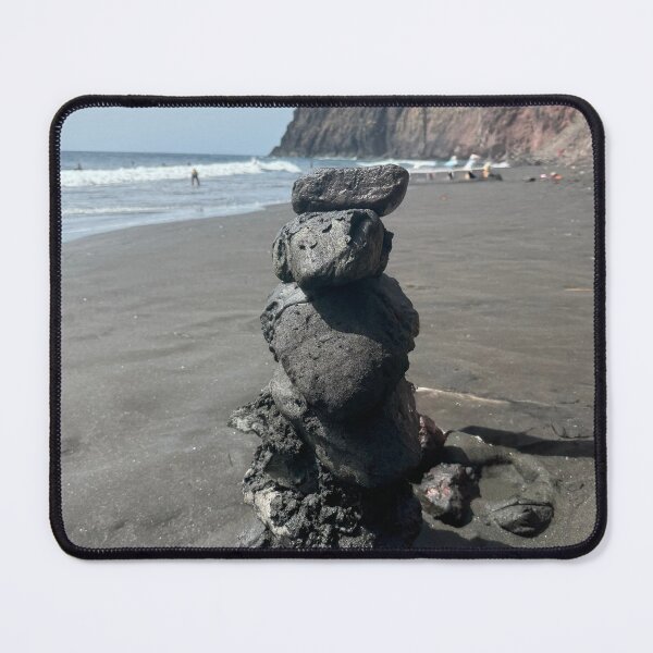 Item preview, Volcanic Zen - Stone Balance on Black Sand Beach designed and sold by Cruisebysunny.