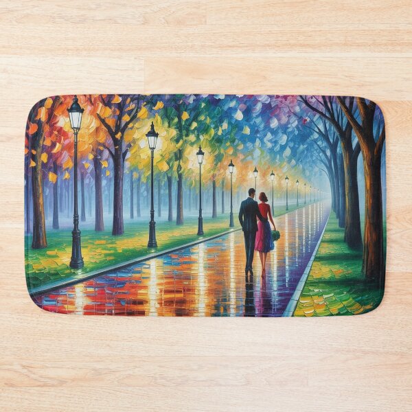 Item preview, Romantic Evening Park Walk - Reflective Pavement & Vintage Street Lamps designed and sold by M&M Lifestyle Hub.