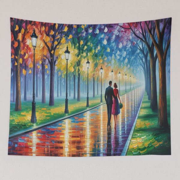 Item preview, Romantic Evening Park Walk - Reflective Pavement & Vintage Street Lamps designed and sold by M&M Lifestyle Hub.