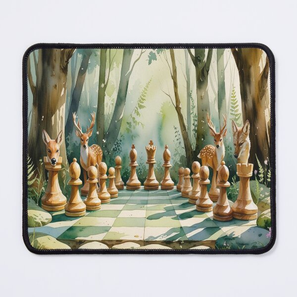 Item preview, Enchanted Woodland Chess Art - Watercolour Deer vs Wolf Set On Mossy Stone Board designed and sold by M&M Lifestyle Hub.